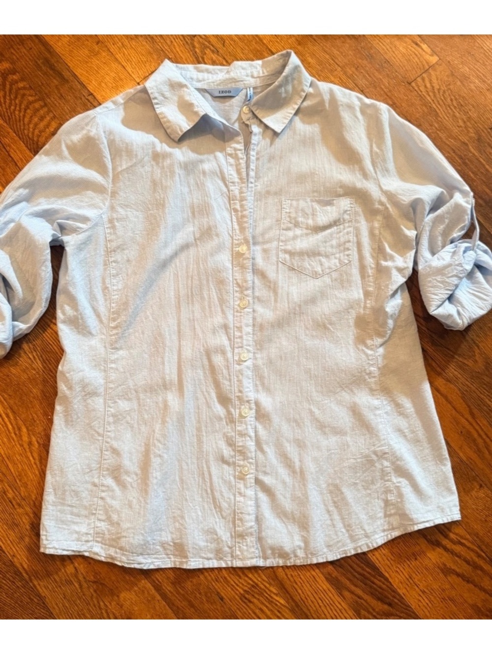 IZOD Women's Sheer Cotton Light Blue Cotton Button-Up Shirt